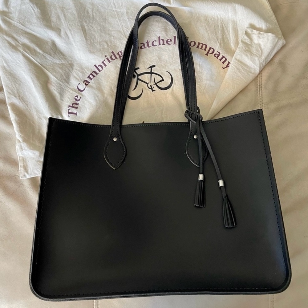 $350 The Cambridge Satchel Company black leather East West Tassel Tote - EUC!